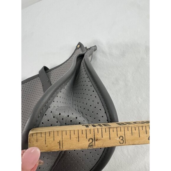 Threaded Pear Emmy Perforated Gray Neoprene Crossbody Bag With Snap Closure - Picture 7 of 9